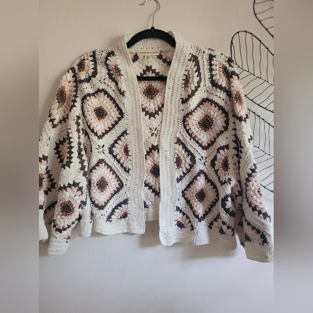 ANTHROPOLOGIE Andersen & Lauth granny square open cardigan size ALL